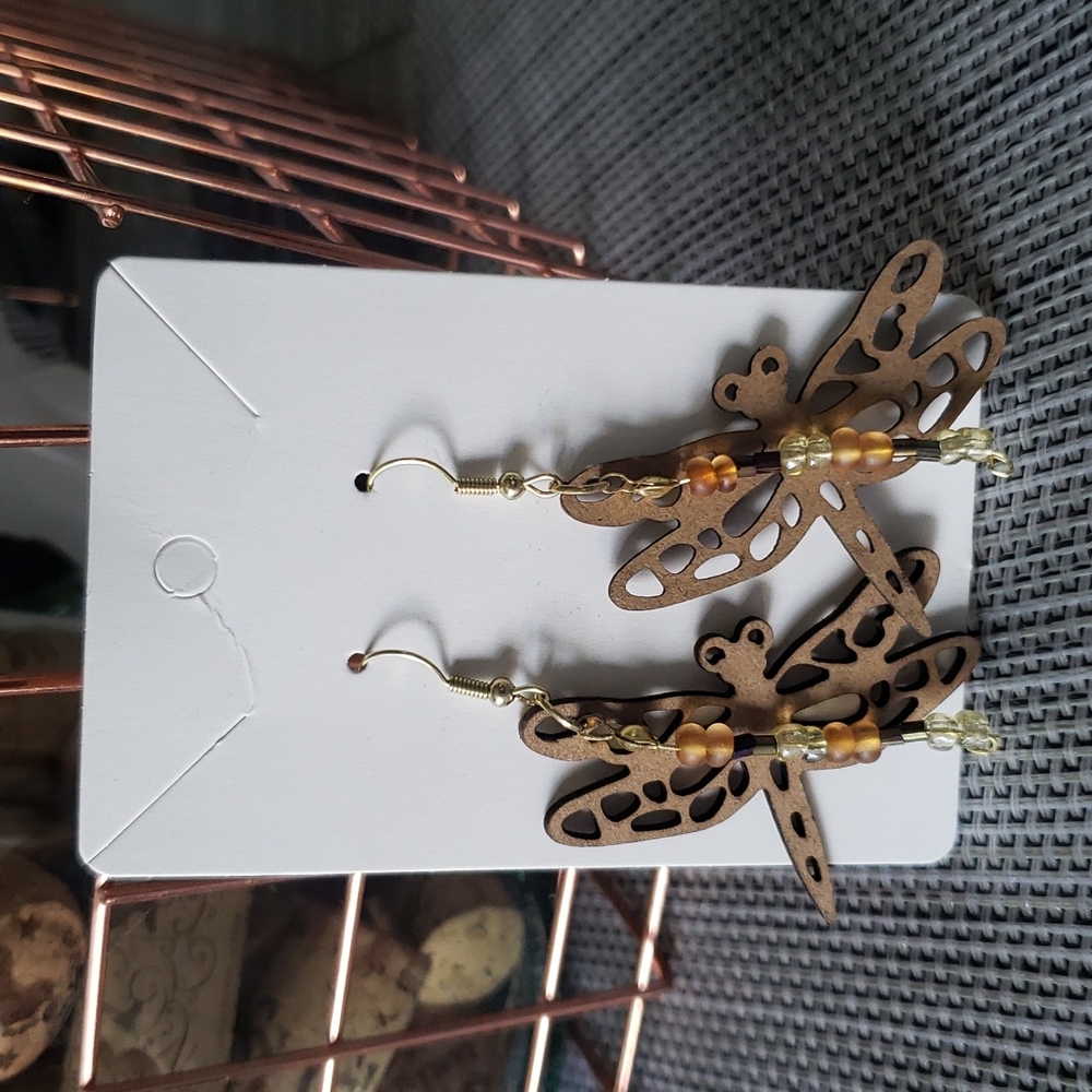 Handmade dragonfly dangling earrings